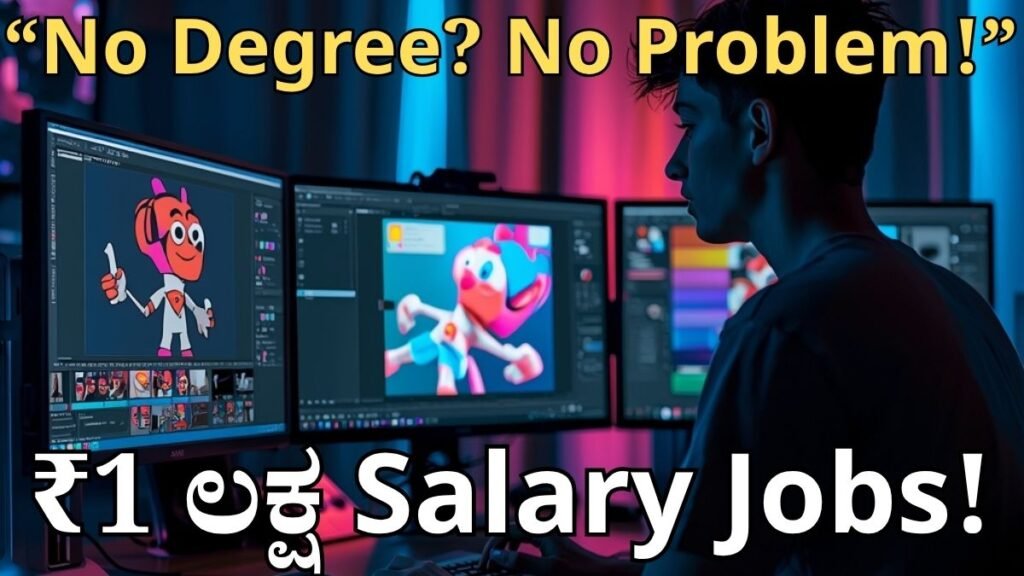 Animation career guide Kannada student learning 3D animation on computer