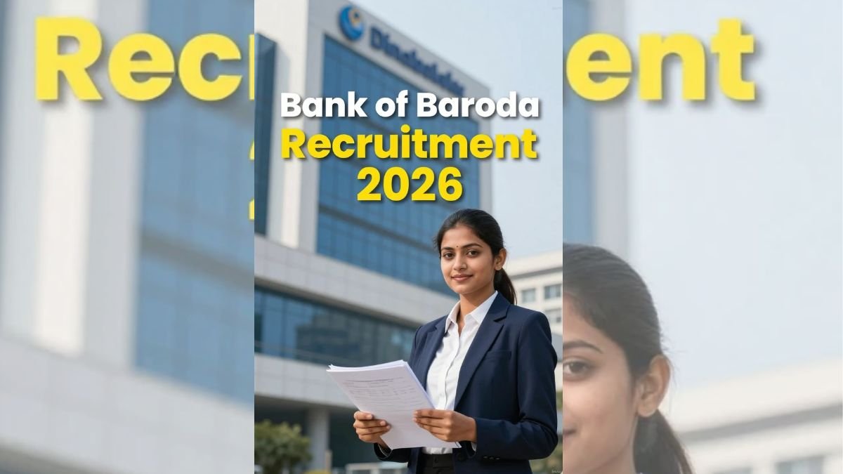 Bank of Baroda Recruitment 2026 job notification thumbnail with Indian professional