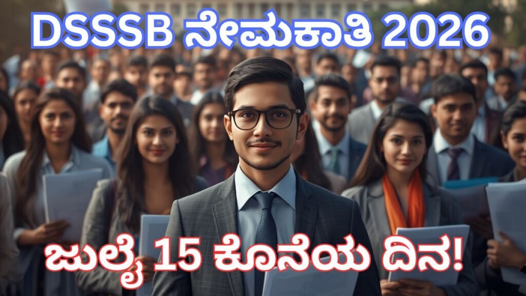 DSSSB Recruitment 2026 notification with government job applicants, teaching and technical vacancies, salary up to 1 lakh rupees.