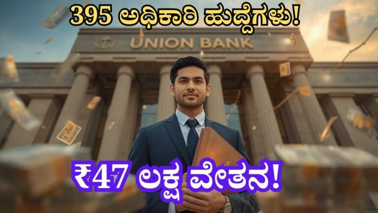 Union Bank Recruitment 2026 featured image showing banking officer recruitment with 395 vacancies and annual salary up to ₹47 lakh