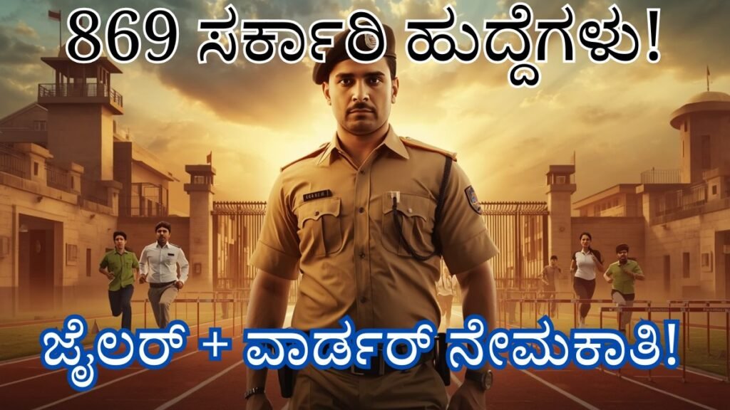 ಕರ್ನಾಟಕ ಕಾರಾಗೃಹ ಇಲಾಖೆ ನೇಮಕಾತಿ 2026 ಜೈಲರ್ ವಾರ್ಡರ್ 869 ಹುದ್ದೆಗಳು